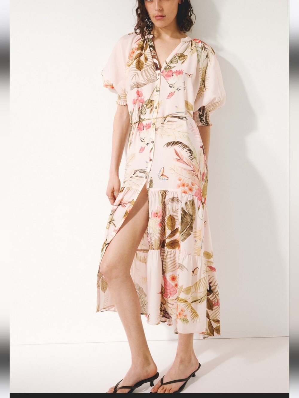 H&M Midi Tie Waist Dress In Pink | Size Small (Fits Like Loose Medium)